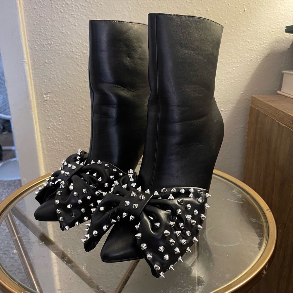 Black Heeled booties with Studded Bow Detail